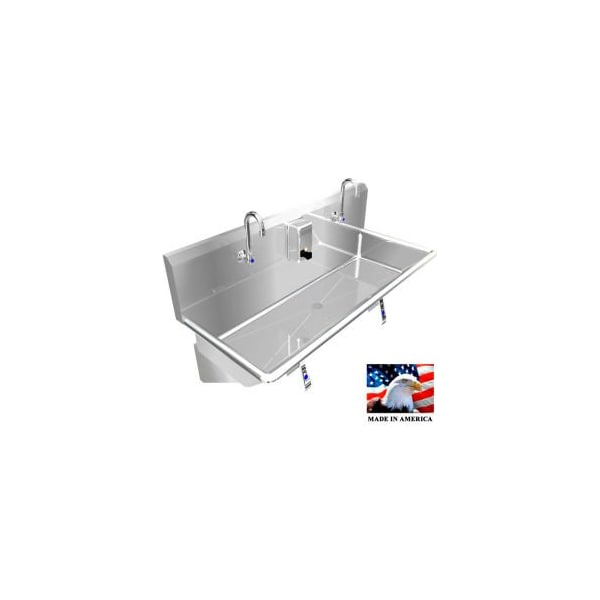 Best Sheet Metal. BSM Inc. Stainless Steel Sink, 2 Station w/Knee Operated Faucets, Wall Mounted 48" L X 20" W X 8" D 021K48208B - main